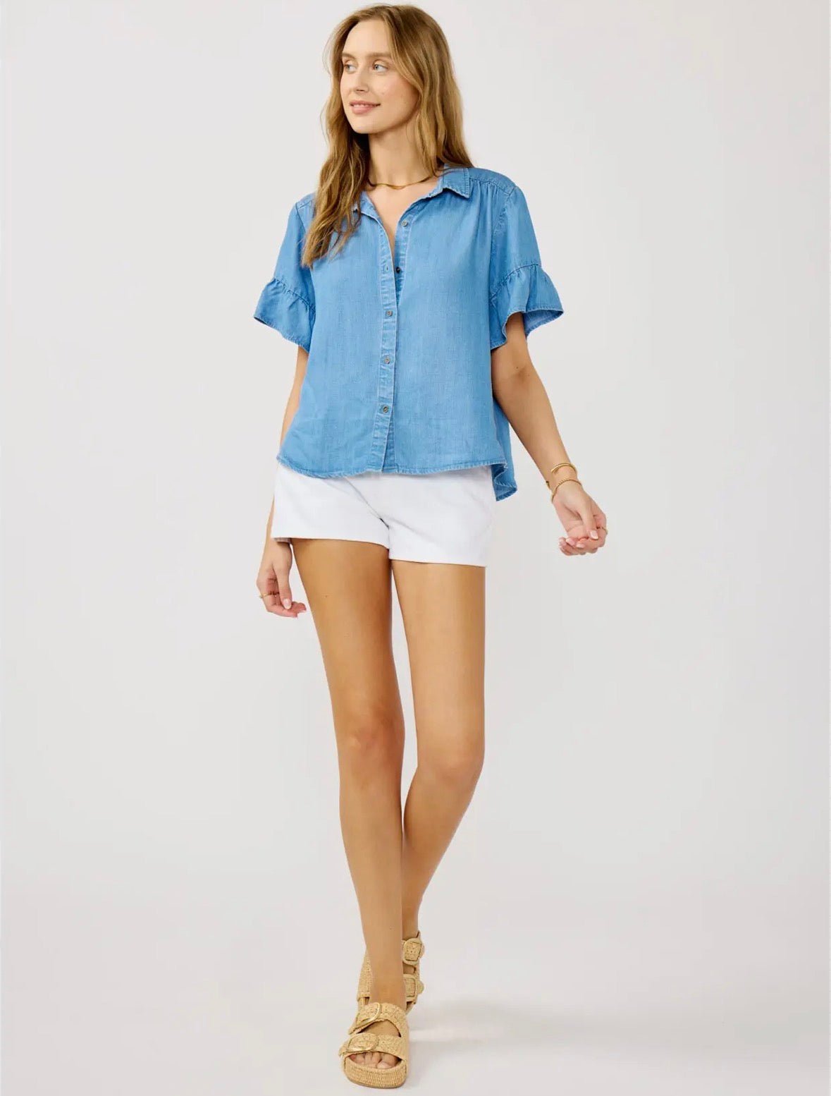Tencel Ruffle Sleeve Button Down - Flea Boutiques