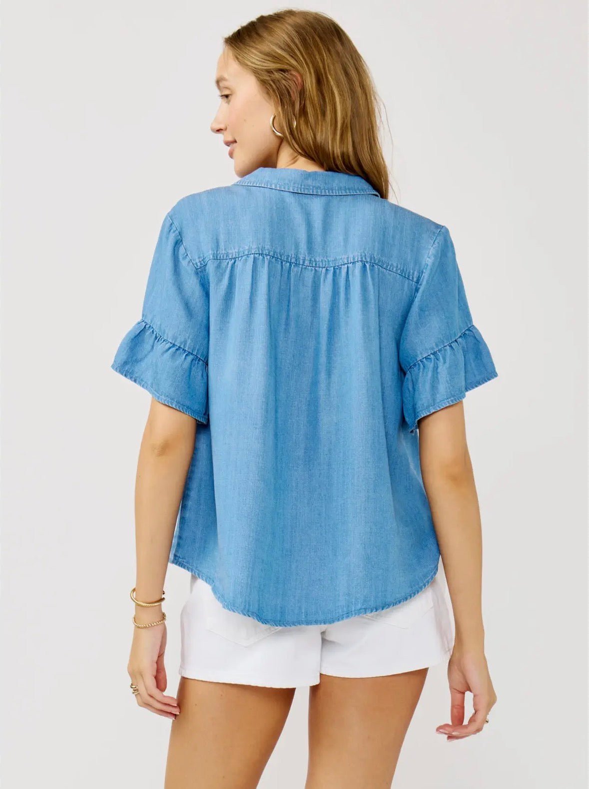 Tencel Ruffle Sleeve Button Down - Flea Boutiques