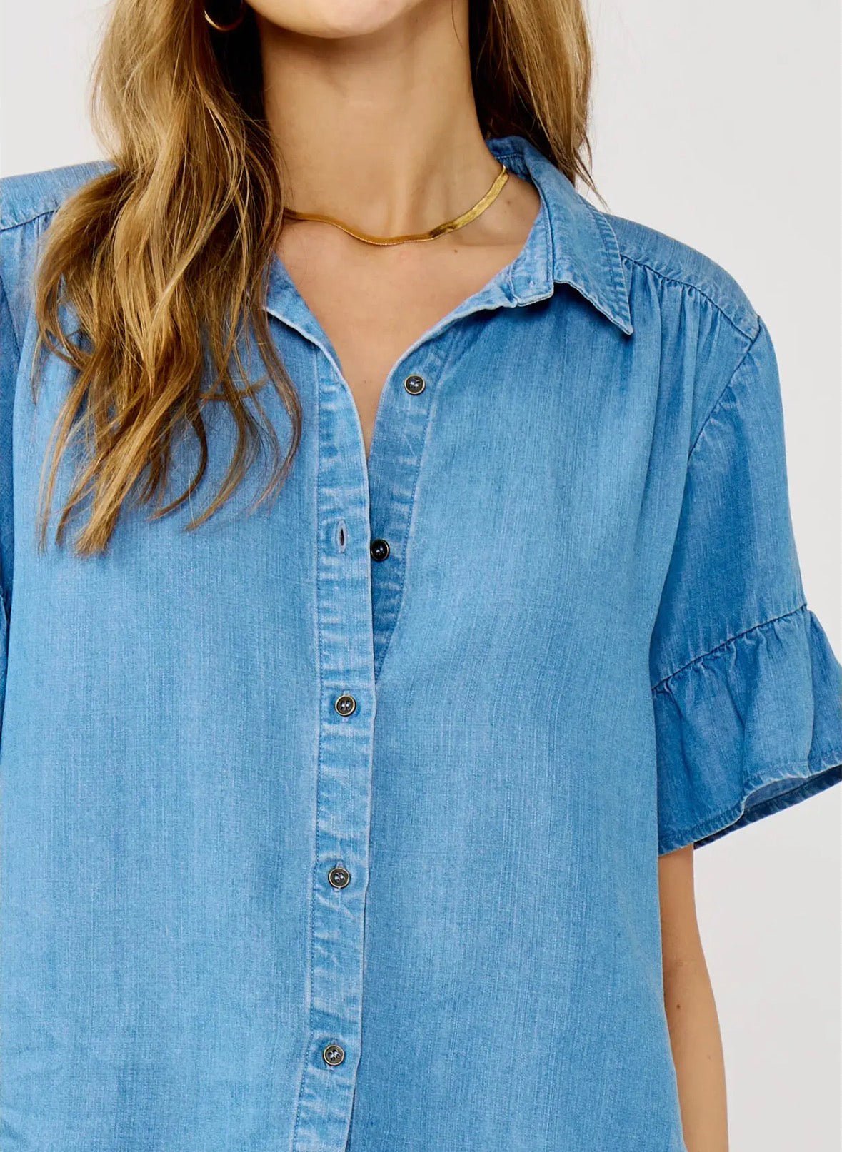 Tencel Ruffle Sleeve Button Down - Flea Boutiques