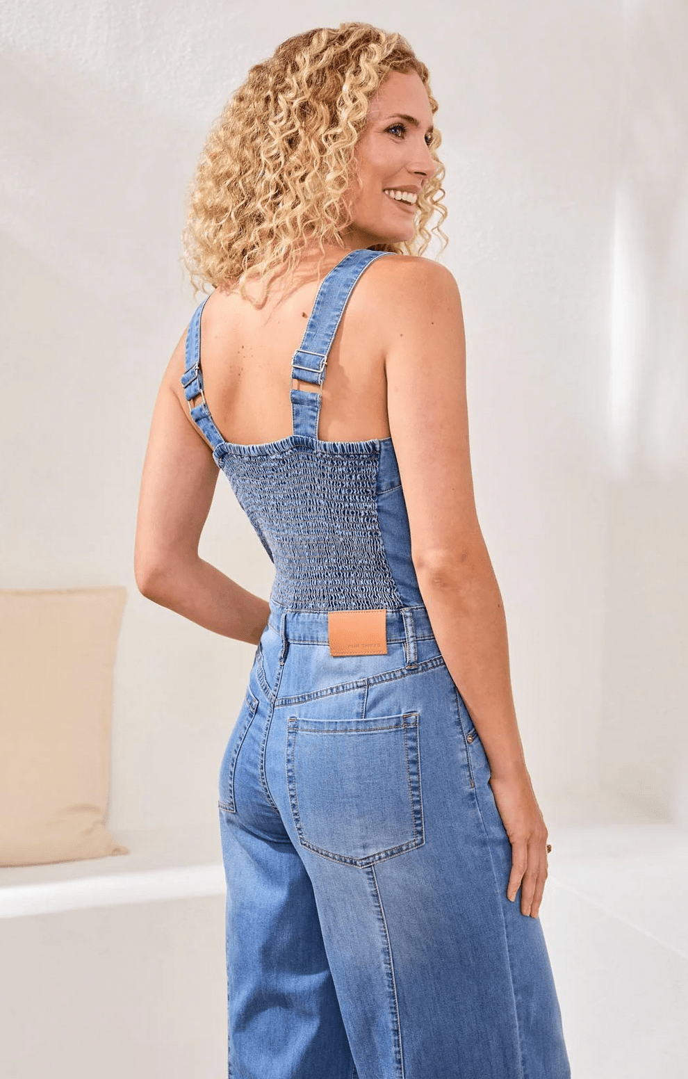 Tencel Wide Leg Jumpsuit With Shirred Elastic Back - Flea Boutiques