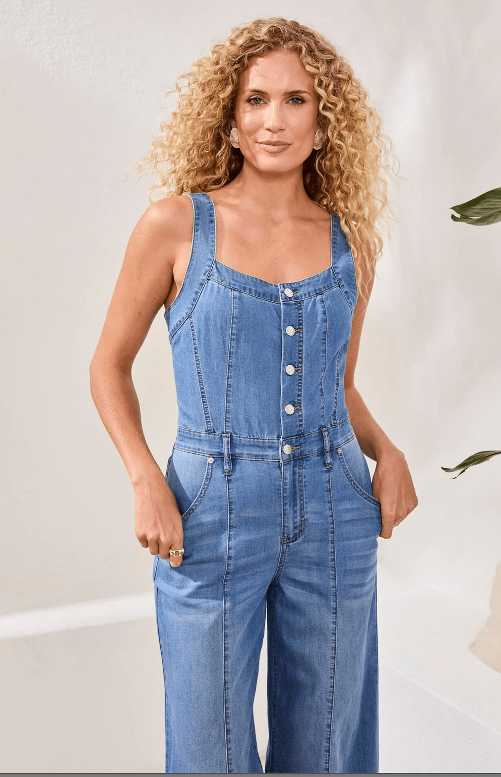 Tencel Wide Leg Jumpsuit With Shirred Elastic Back - Flea Boutiques