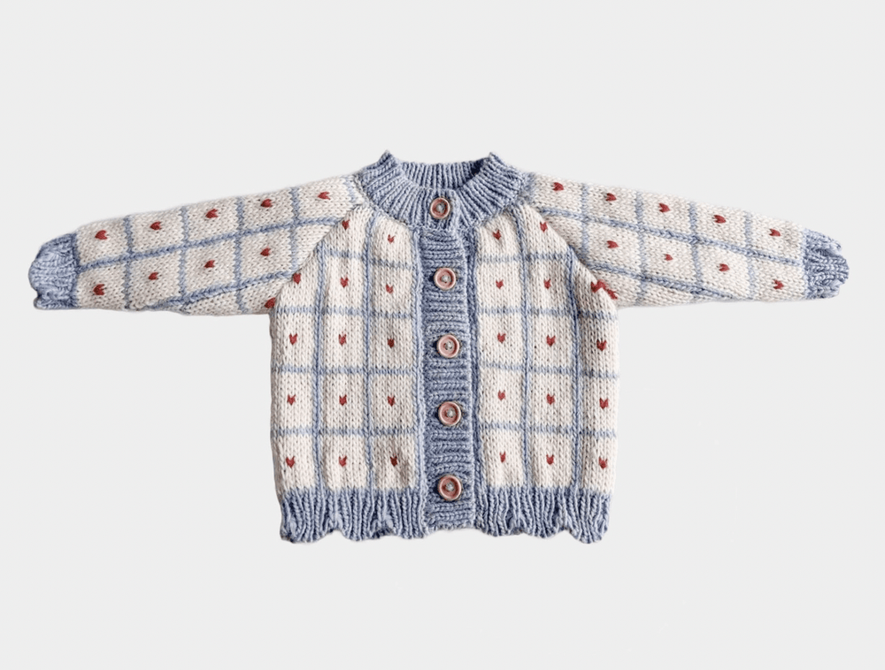 The Blueberry Hill Windowpane Heart Cardigan