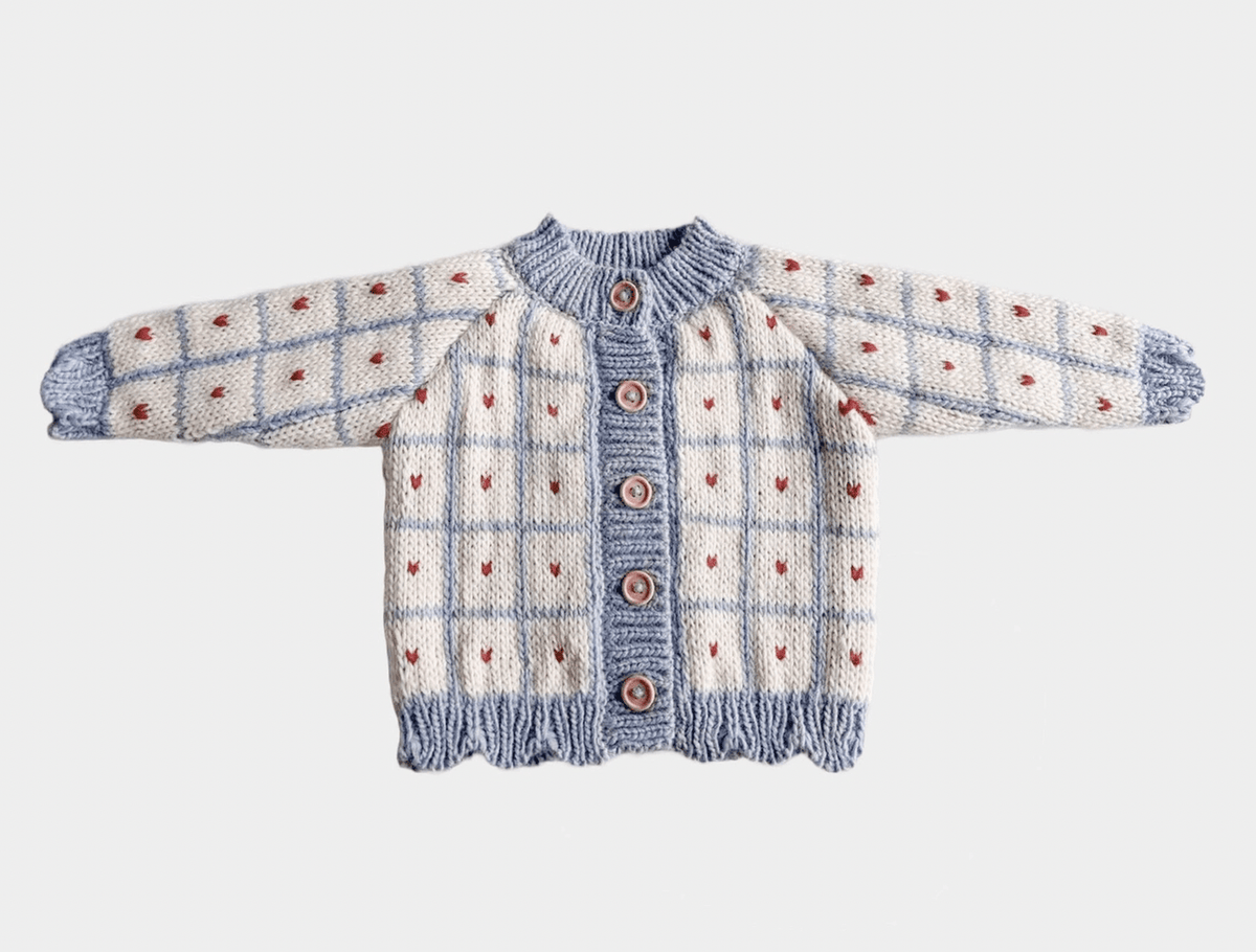 The Blueberry Hill Windowpane Heart Cardigan - Flea Boutiques