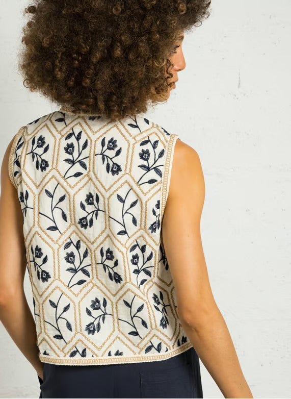 The Korner Blue Flower Vest - Flea Boutiques