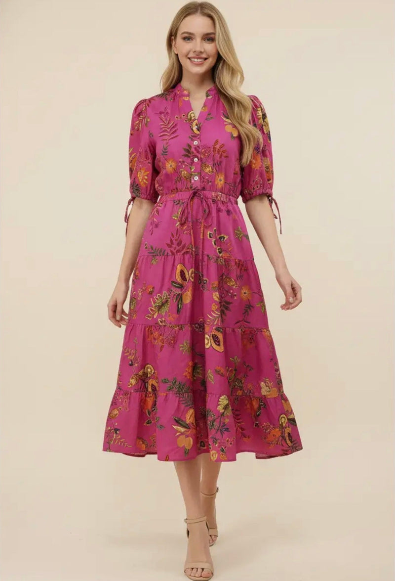 Tropical Fruit Print Midi Dress - Flea Boutiques