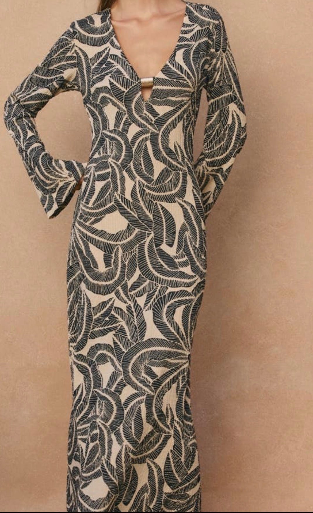 Tropical Leaf Bell Sleeve Dress - Flea Boutiques