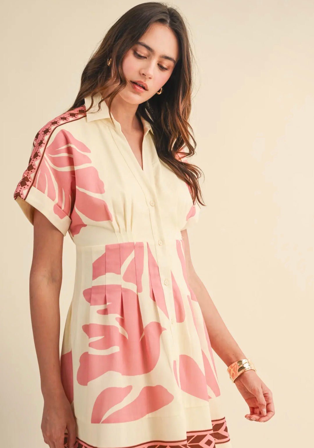 Tropical Pleated Button Down - Flea Boutiques