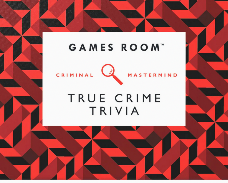True Crime Trivia book cover with geometric pattern and 'Games Room' branding