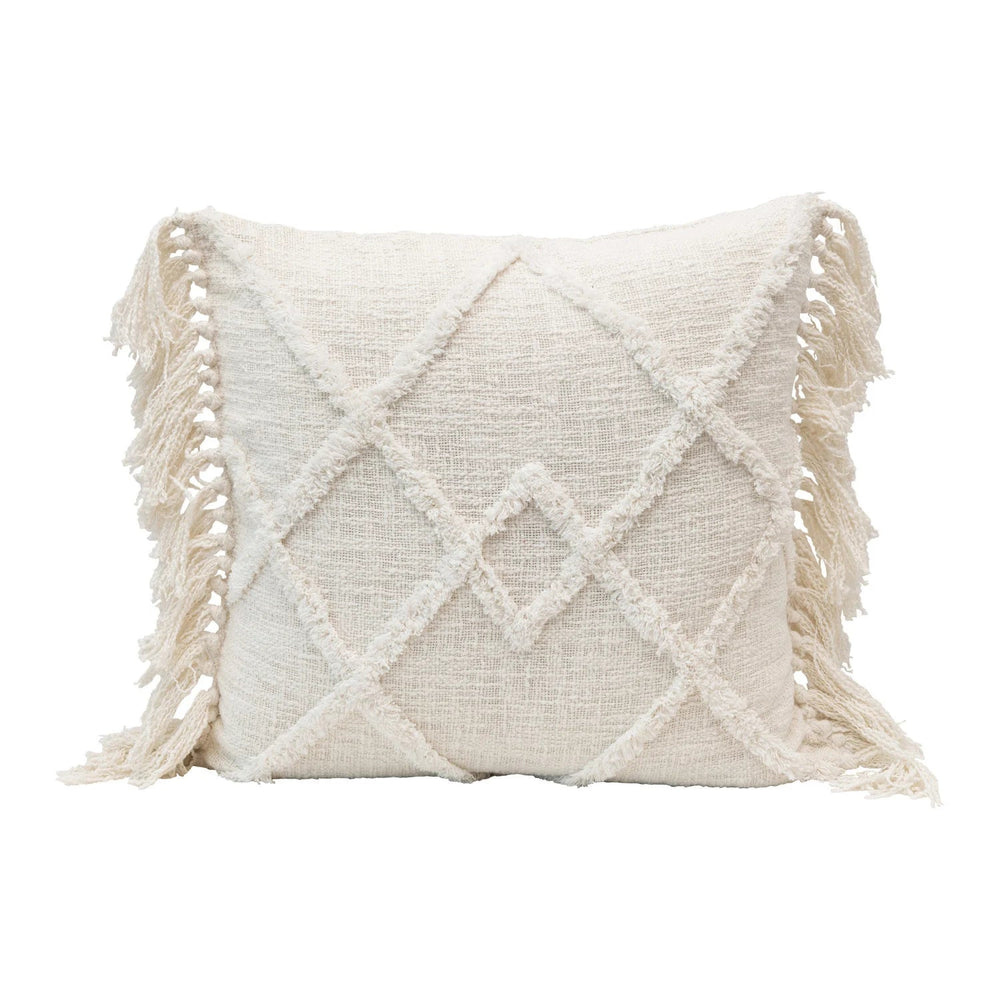 Tufted Pattern & Fringe Pillow