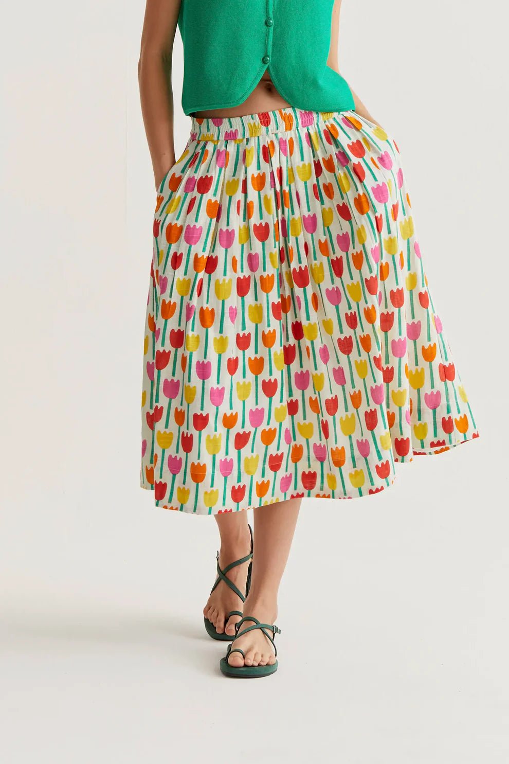 Tulip Print Midi Skirt - Flea Boutiques