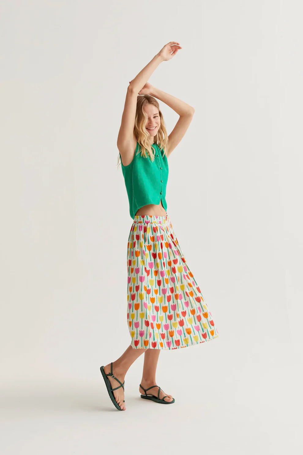 Tulip Print Midi Skirt - Flea Boutiques