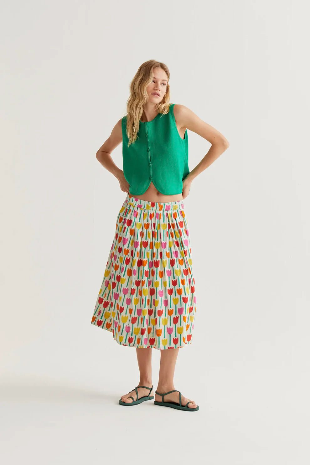 Tulip Print Midi Skirt - Flea Boutiques