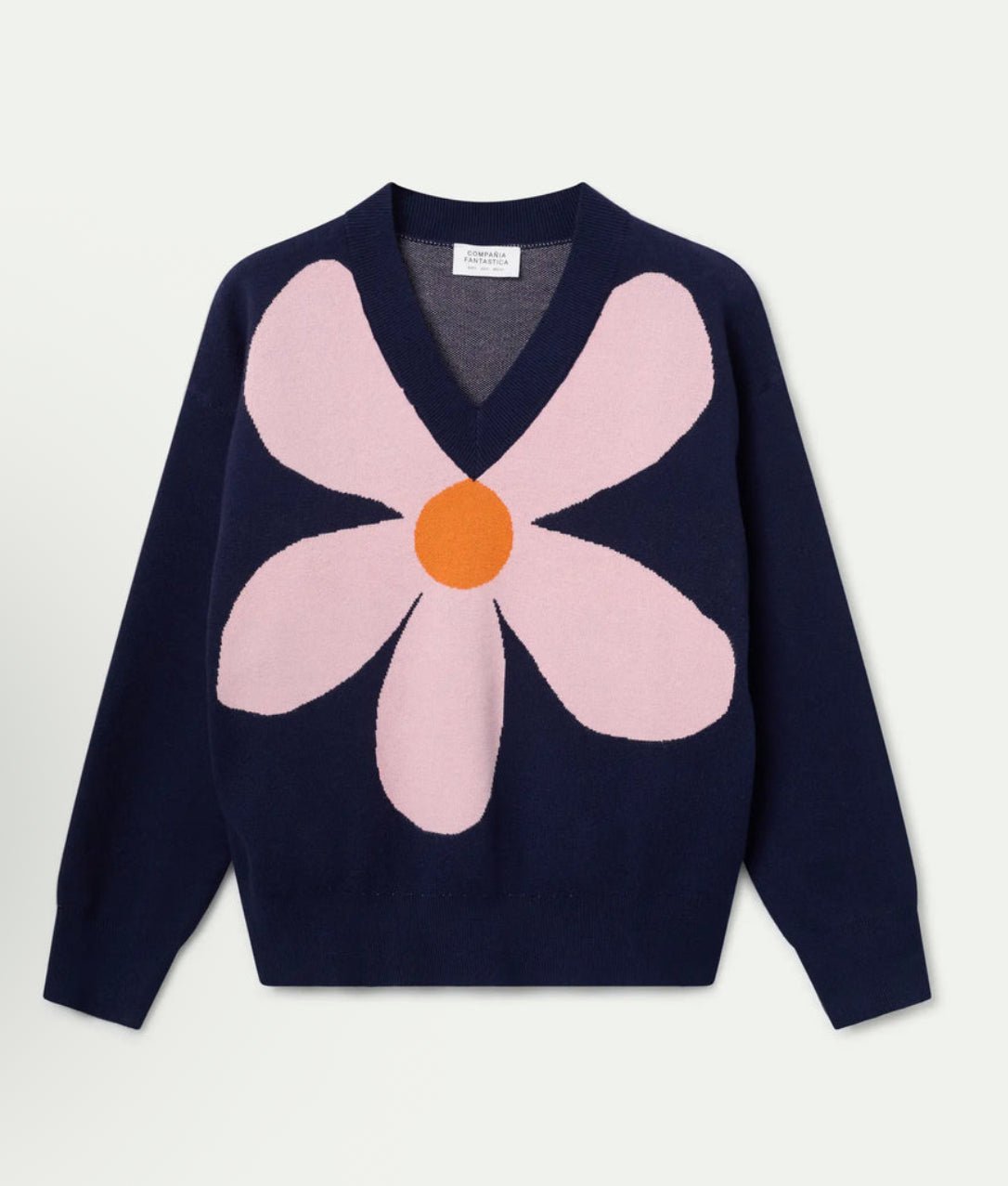 V - Neck Flower Sweater - Flea Boutiques