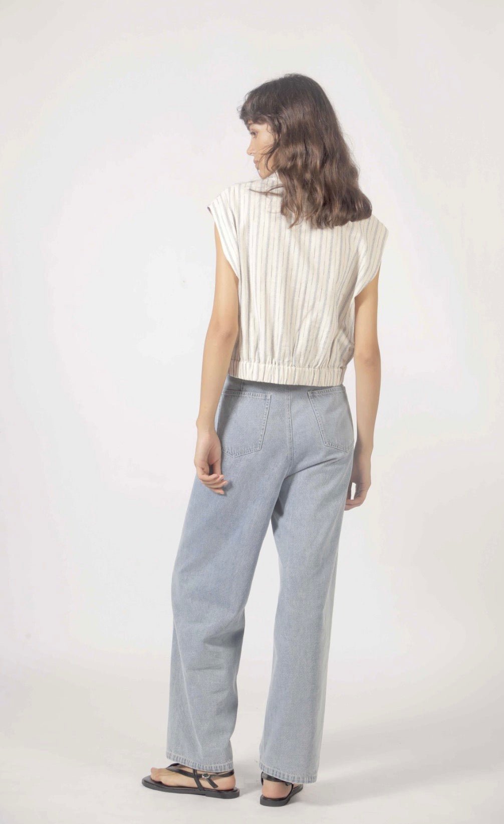 V - Neck Striped Crop Blouse - Flea Boutiques