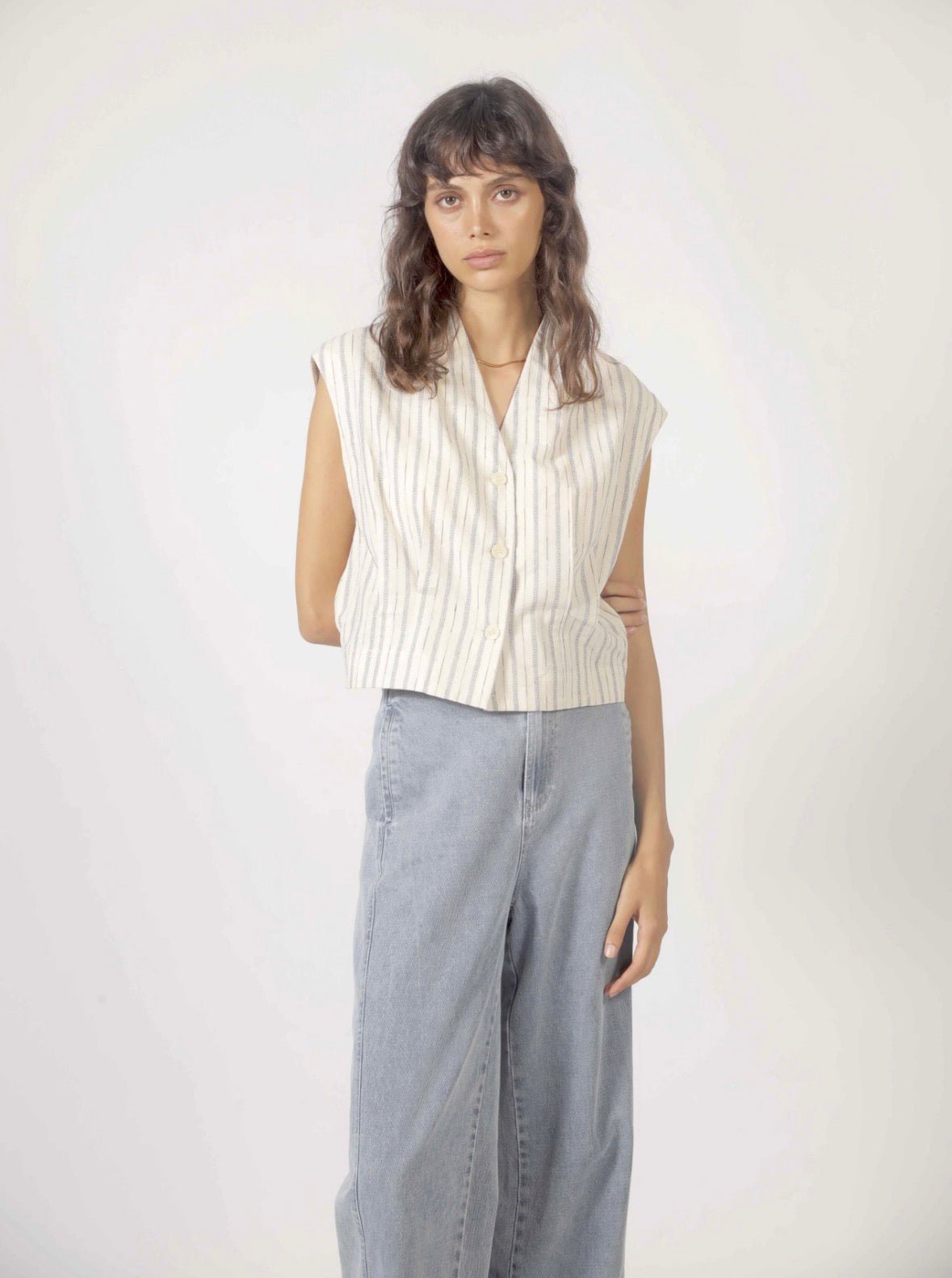 V - Neck Striped Crop Blouse - Flea Boutiques