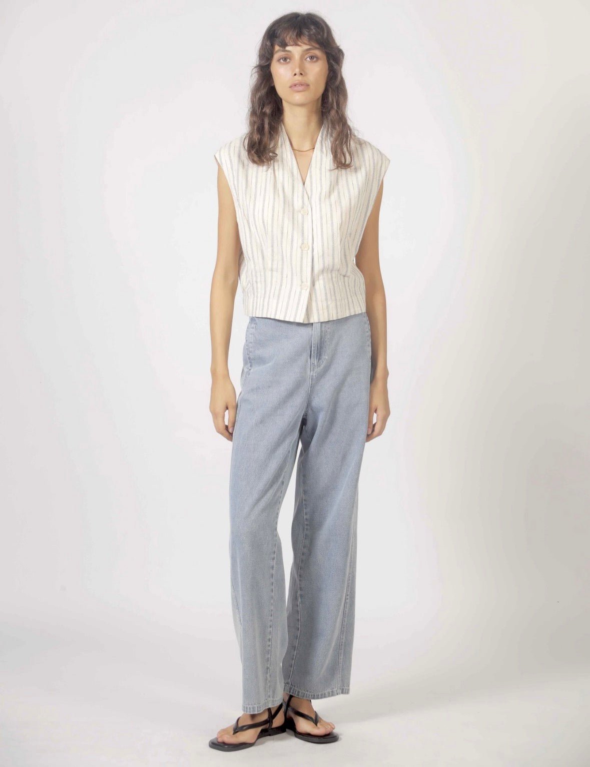 V - Neck Striped Crop Blouse - Flea Boutiques