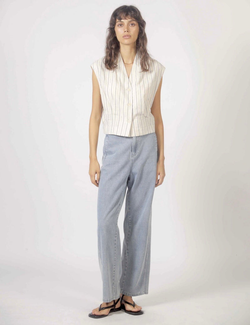 V - Neck Striped Crop Blouse - Flea Boutiques