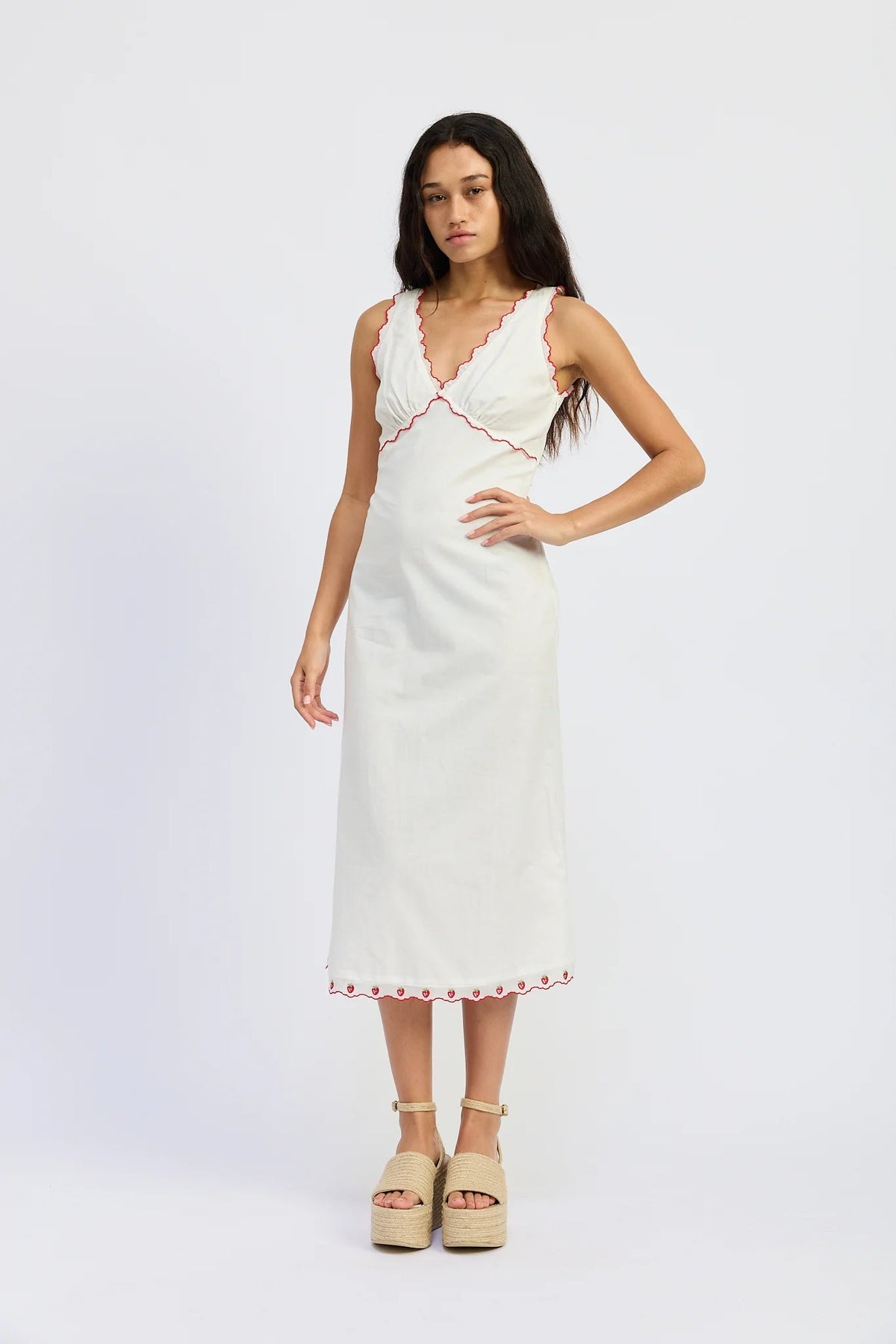 V Neck Trim Side Slit Dress - Flea Boutiques