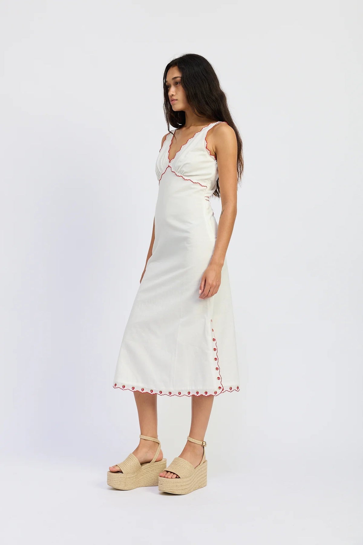 V Neck Trim Side Slit Dress - Flea Boutiques