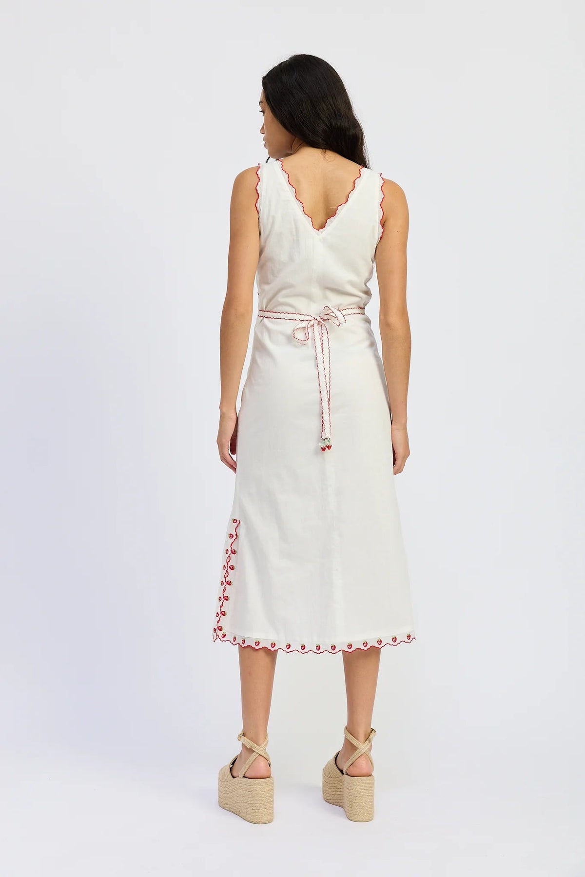 V Neck Trim Side Slit Dress - Flea Boutiques