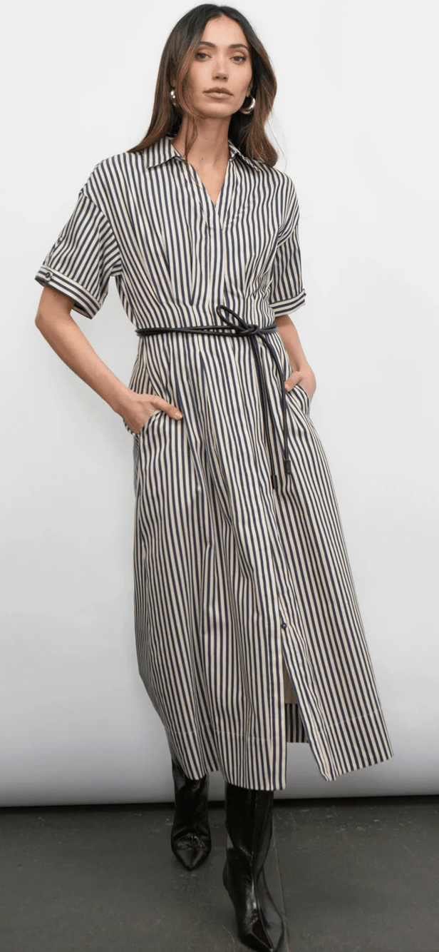 Vanisa Stripe Midi Shirt Dress - Flea Boutiques