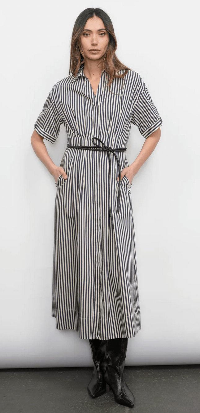 Vanisa Stripe Midi Shirt Dress - Flea Boutiques