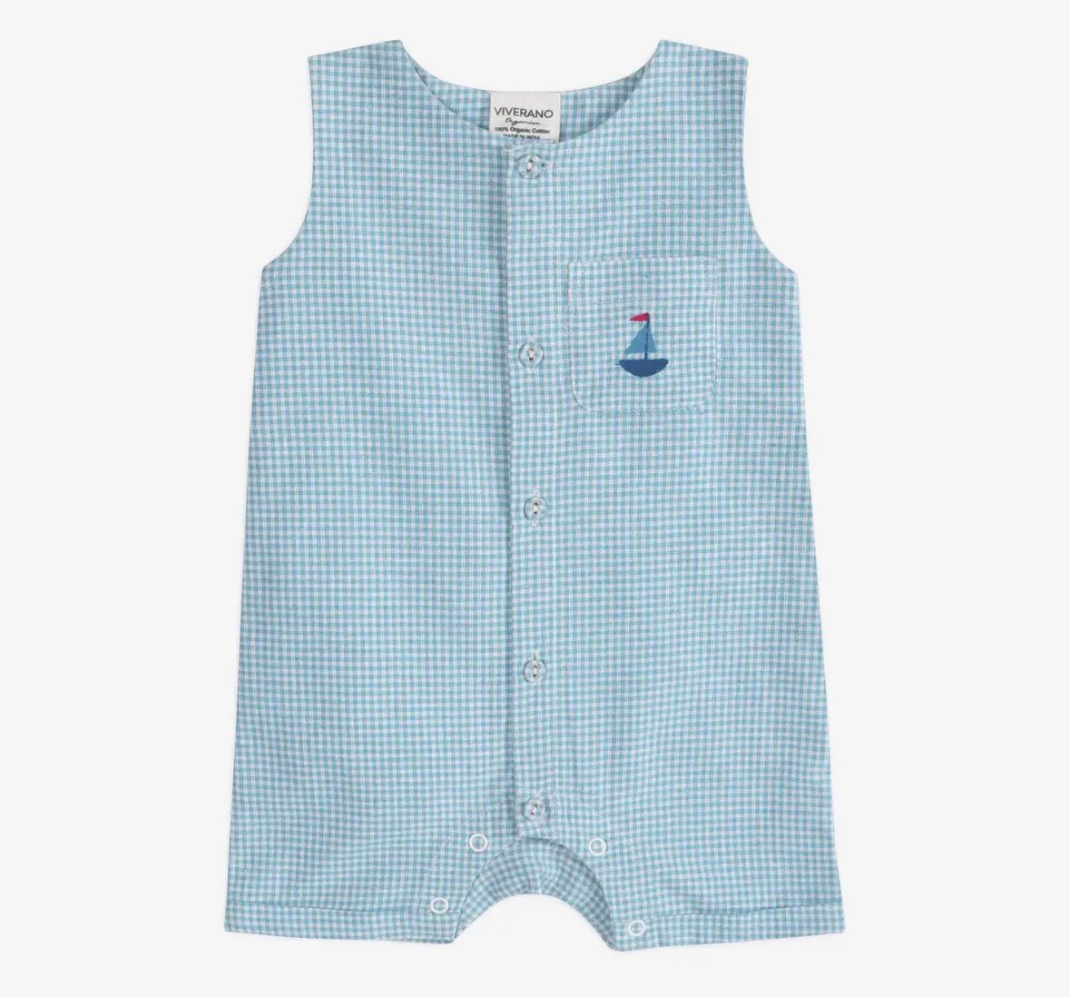 Viverano Nautical Embroidered Gingham Romper - Flea Boutiques