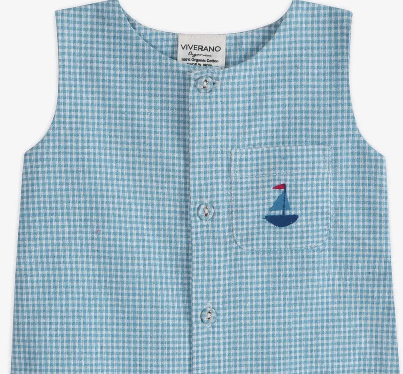 Viverano Nautical Embroidered Gingham Romper - Flea Boutiques