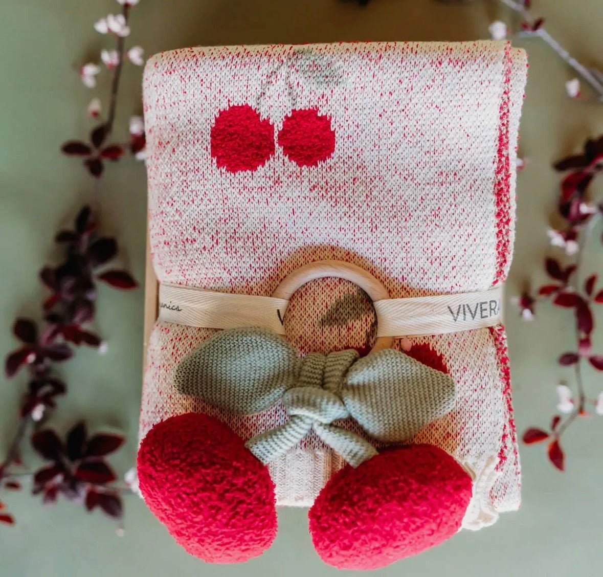Viverano Organics Cherry Baby Blanket + Rattle - Flea Boutiques