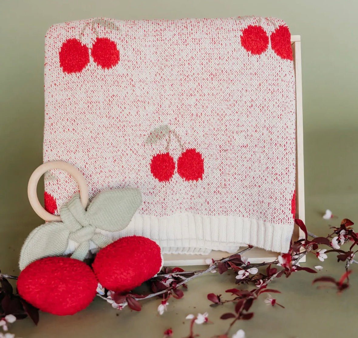 Viverano Organics Cherry Baby Blanket + Rattle - Flea Boutiques