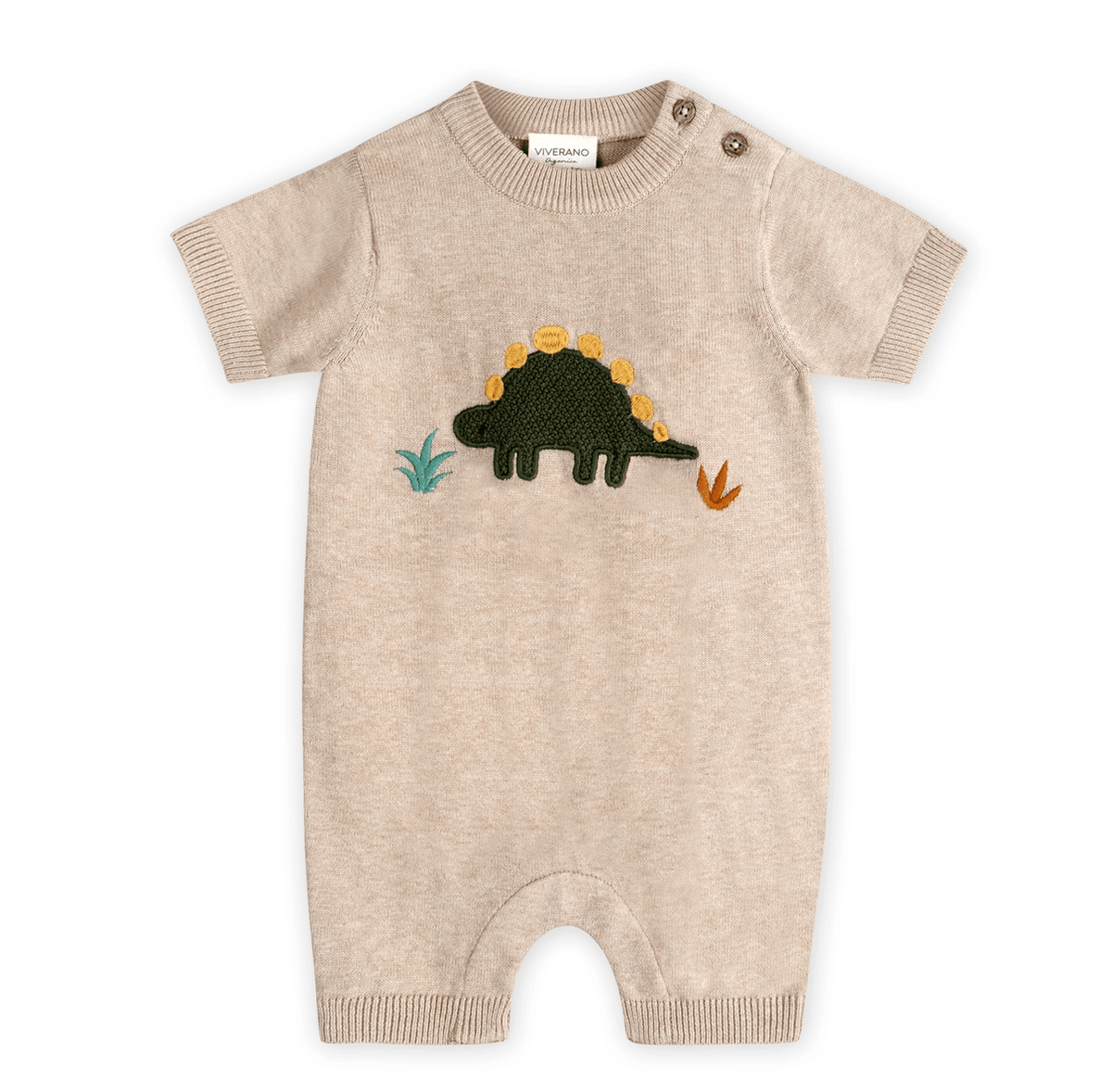 Viverano Organics Dino Applique Knit Romper - Flea Boutiques