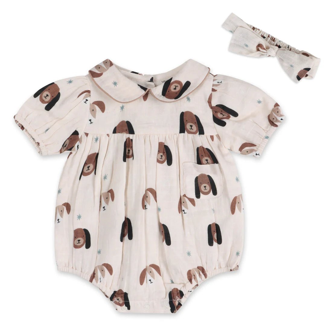 Viverano Organics Doggies Peter Pan Romper and Headband - Flea Boutiques