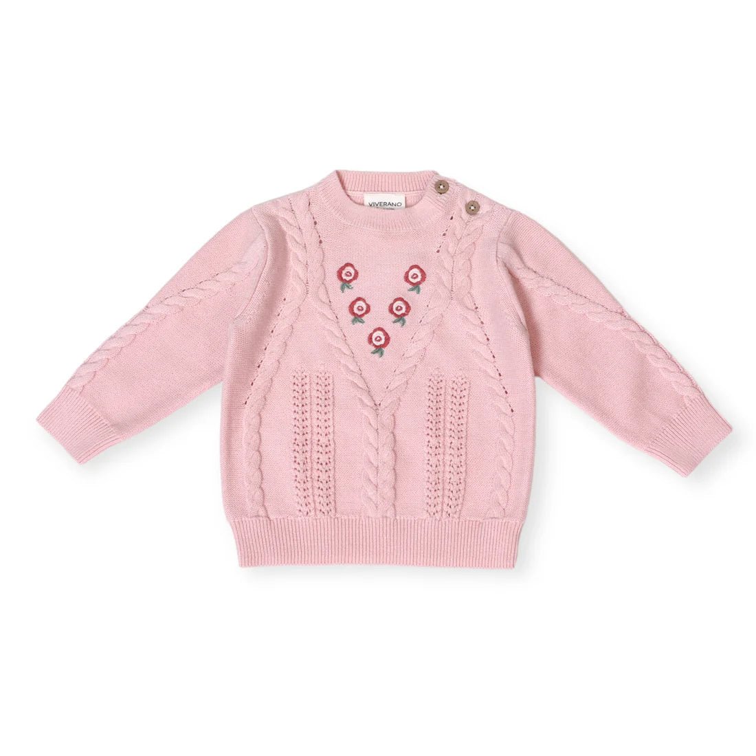 Viverano Organics Floral EmbroideredCable Knit Pullover - Flea Boutiques