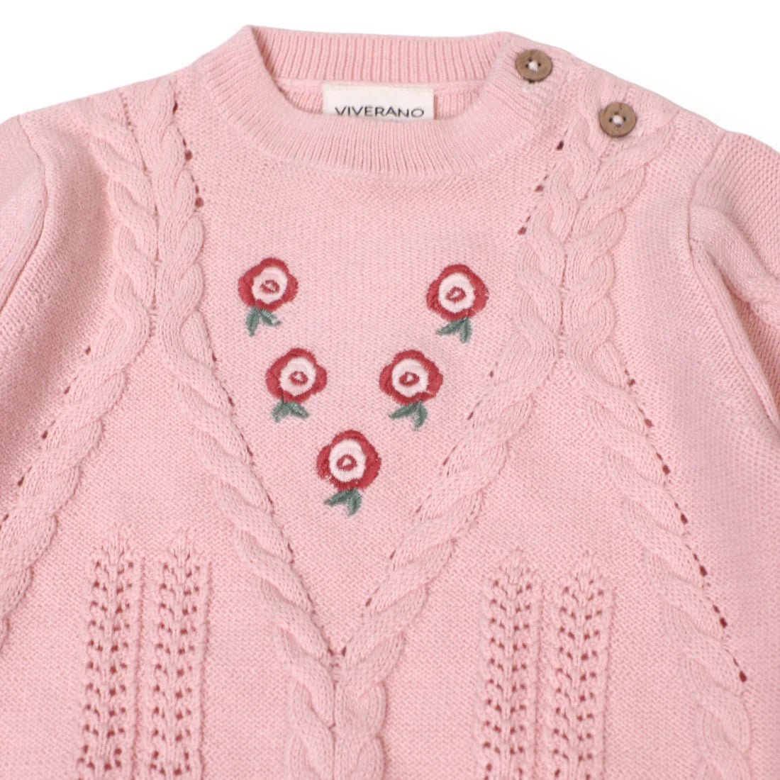 Viverano Organics Floral EmbroideredCable Knit Pullover - Flea Boutiques