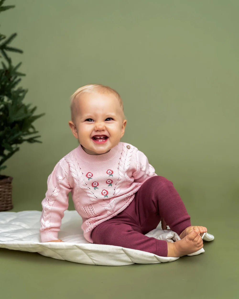 Viverano Organics Floral EmbroideredCable Knit Pullover - Flea Boutiques