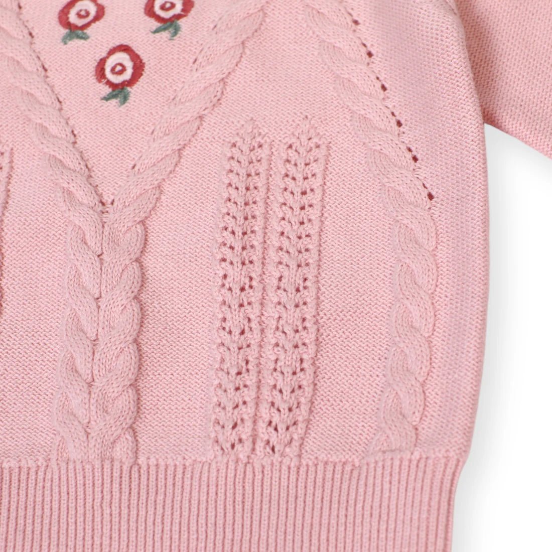 Viverano Organics Floral EmbroideredCable Knit Pullover - Flea Boutiques