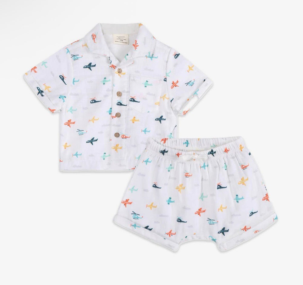 Viverano Organics Planes Shirt + Shorts Set