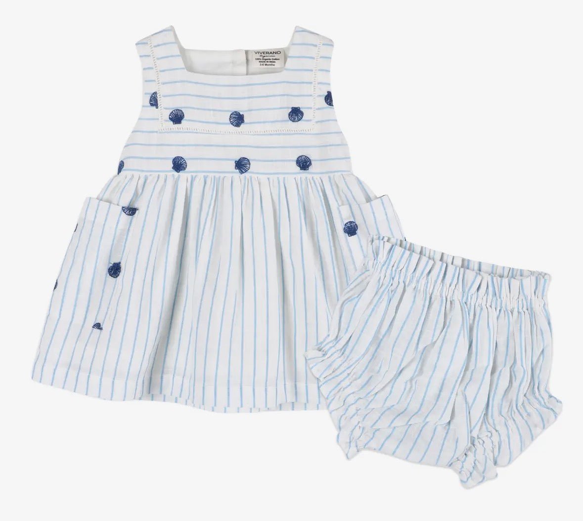 Viverano Organics Seashells Striped Dress + Bloomers - Flea Boutiques
