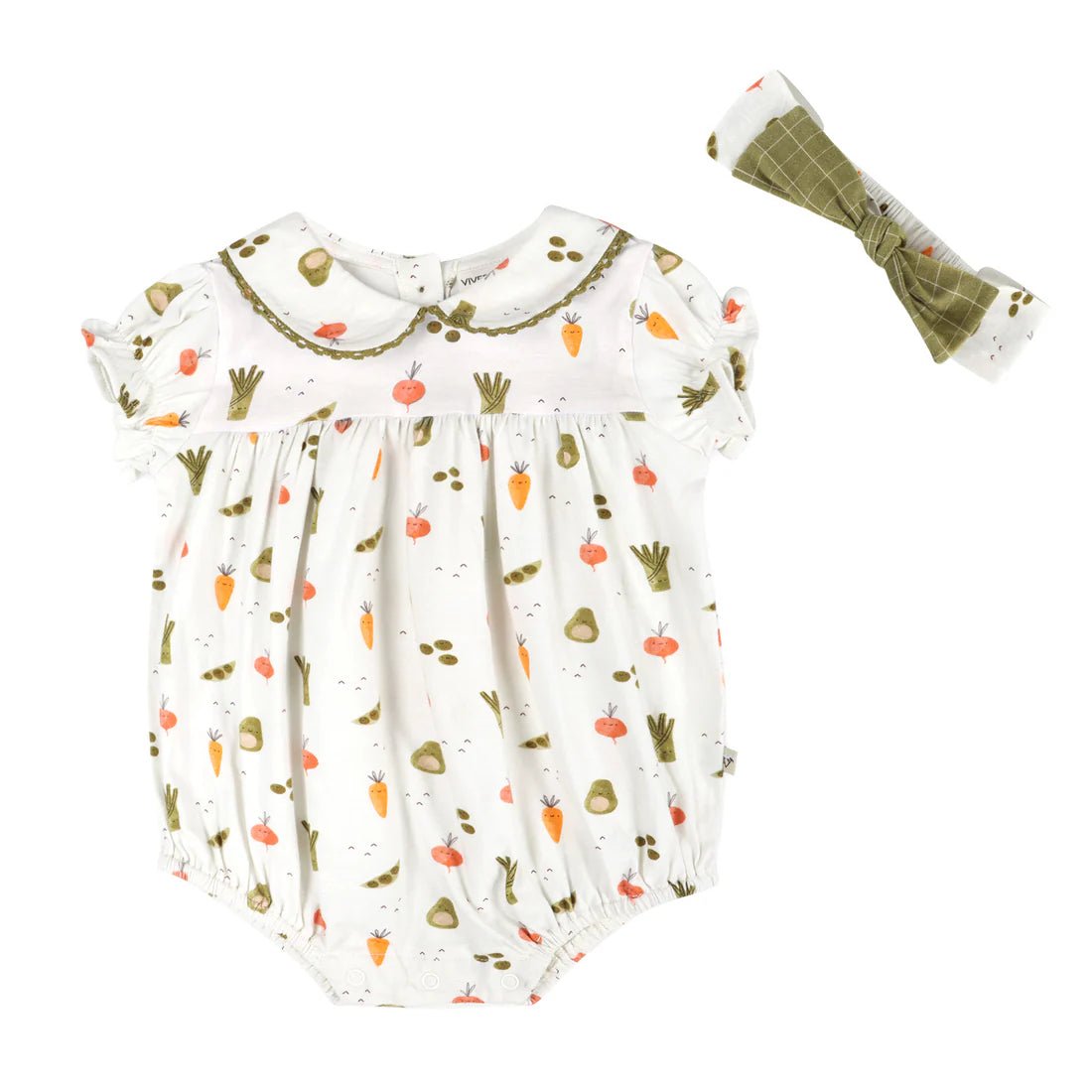 Viverano Organics Veggies Bubble Romper + Headband - Flea Boutiques
