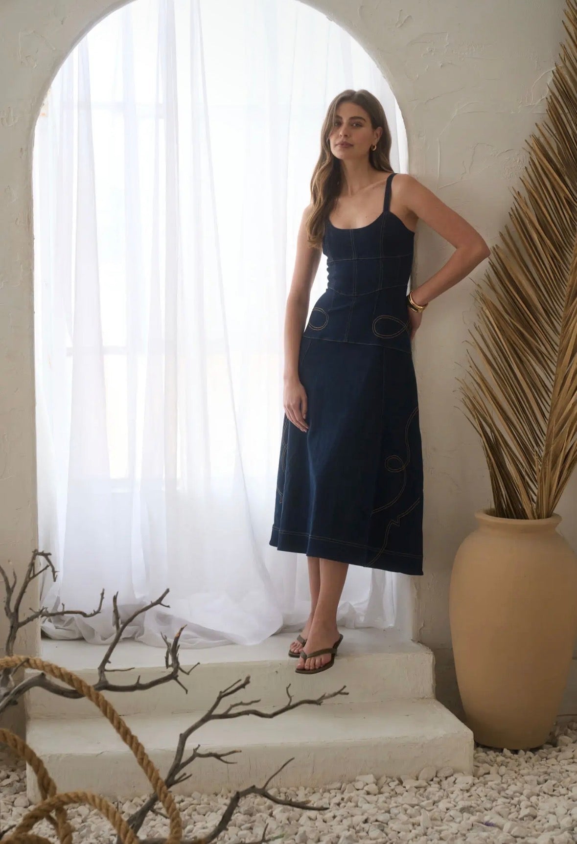 Western Embroidered Denim Midi - Flea Boutiques