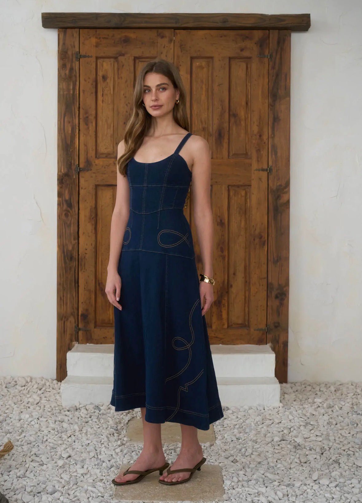 Western Embroidered Denim Midi - Flea Boutiques