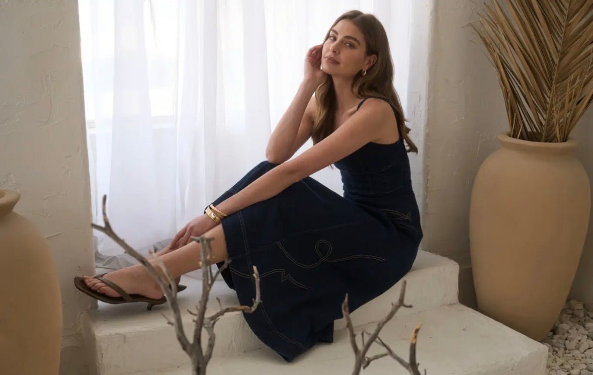 Western Embroidered Denim Midi - Flea Boutiques