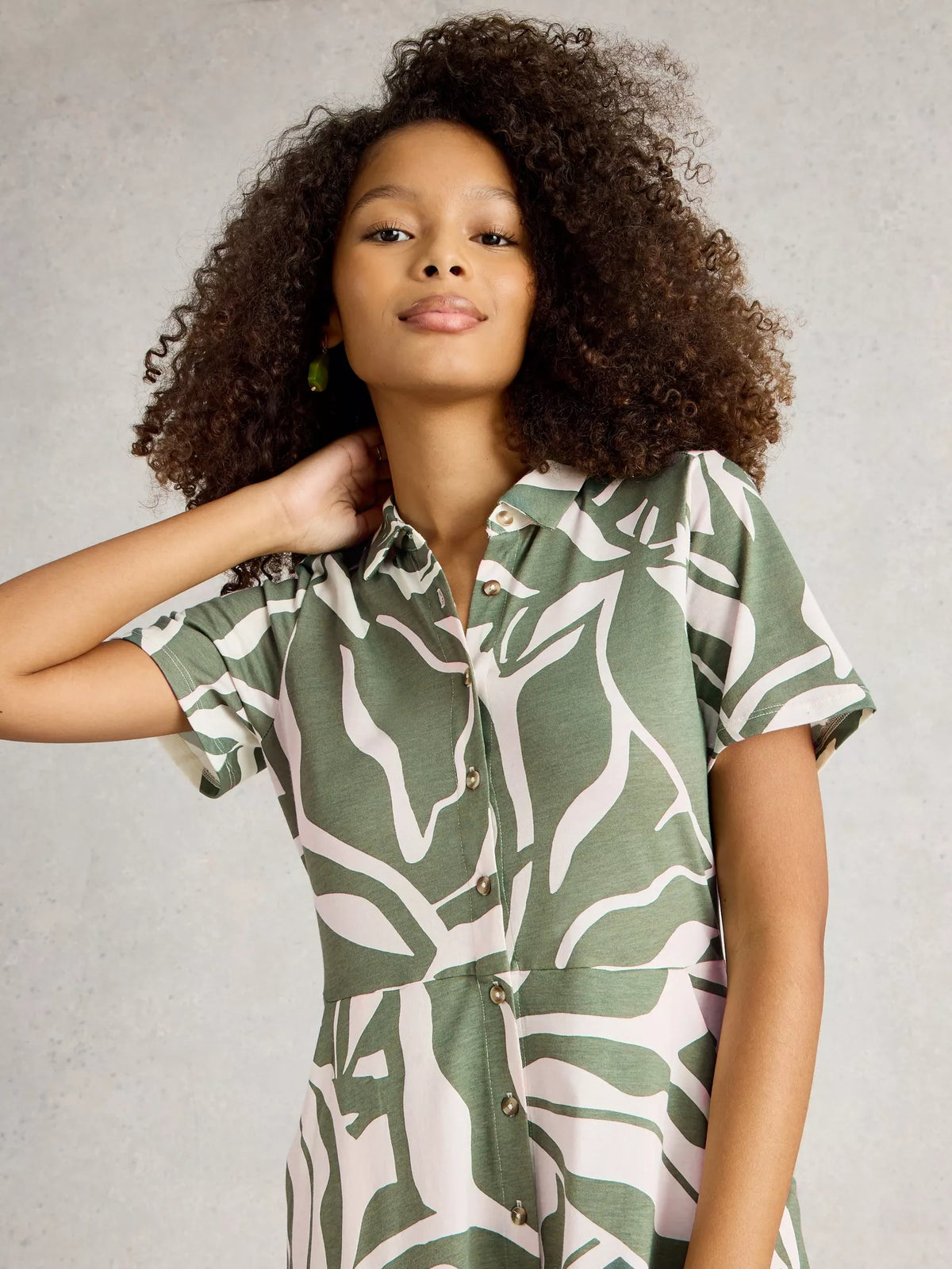 green dress with print