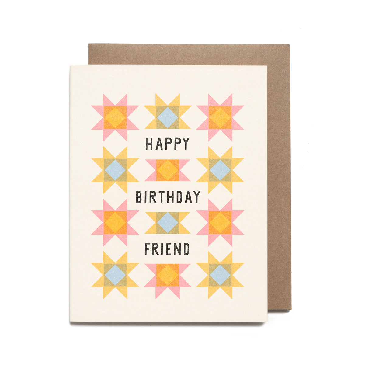 Birthday card with star pattern and 'Happy Birthday Friend' text on a white background