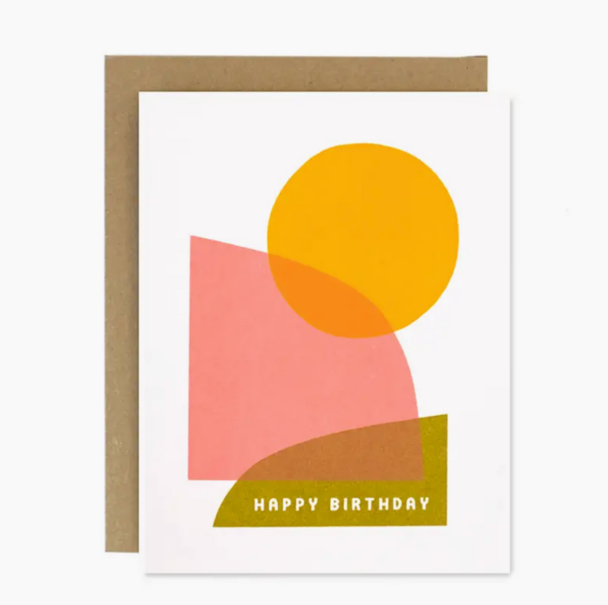 Geometric birthday card with colorful shapes and 'Happy Birthday' text on a white background.