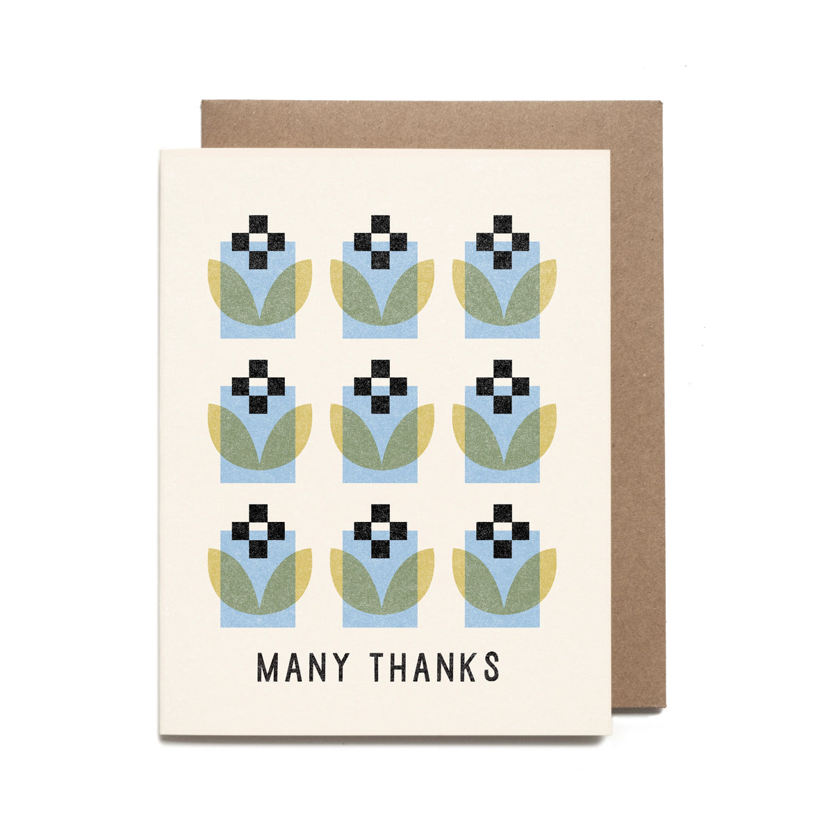Greeting card with floral pattern and 'Many Thanks' text on a white background