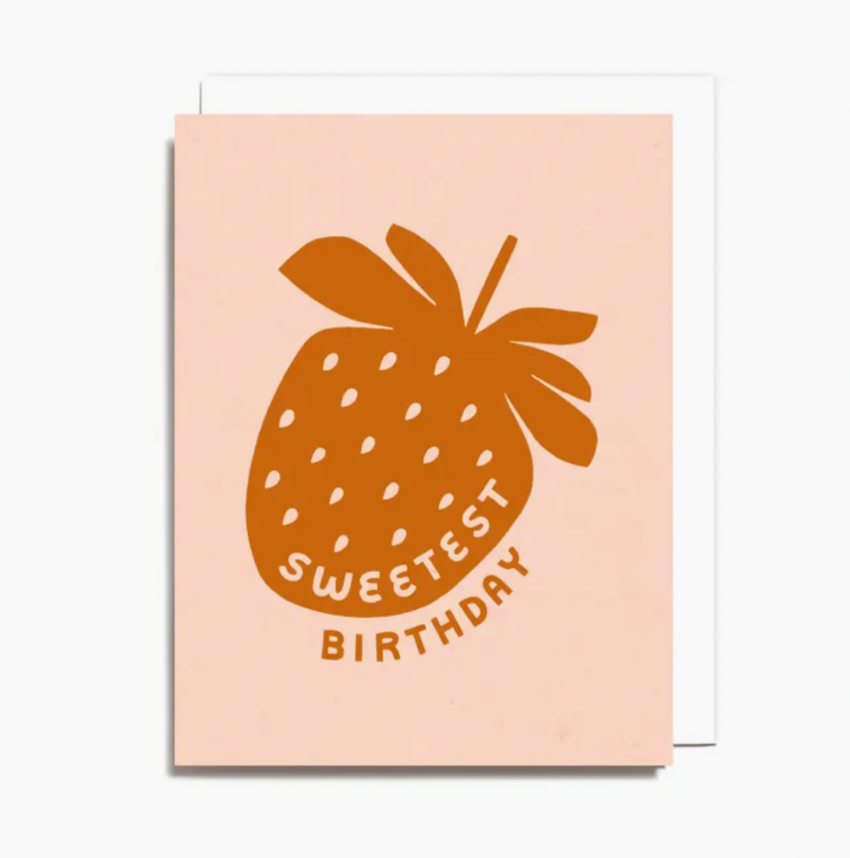 Greeting card with a strawberry design and 'Sweetest Birthday' text on a pink background
