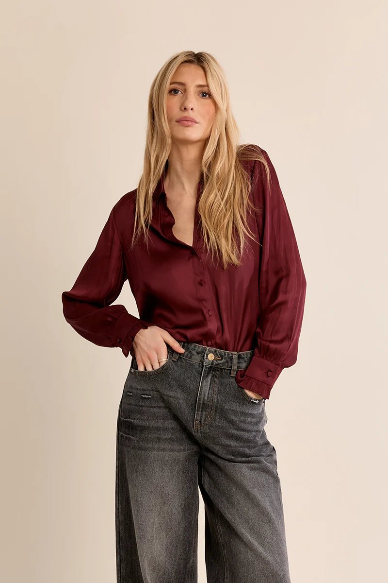 Woven Silky Button Down - Flea Boutiques