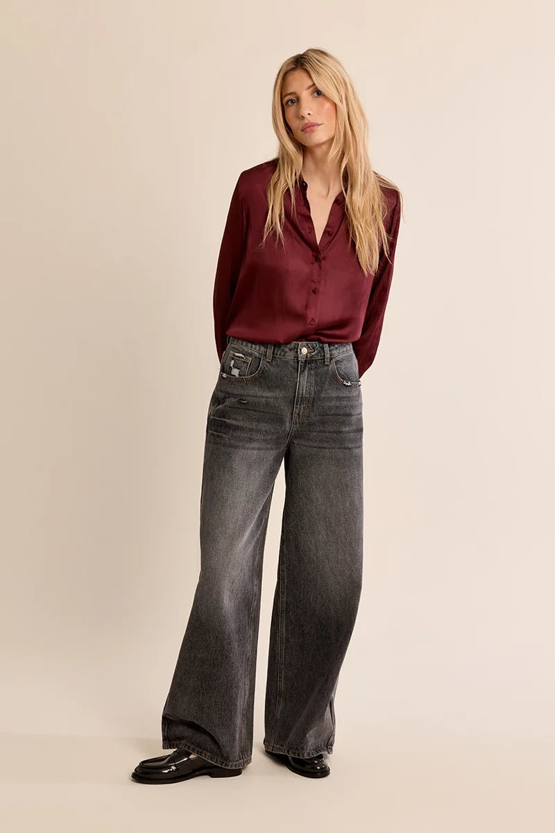 Woven Silky Button Down - Flea Boutiques