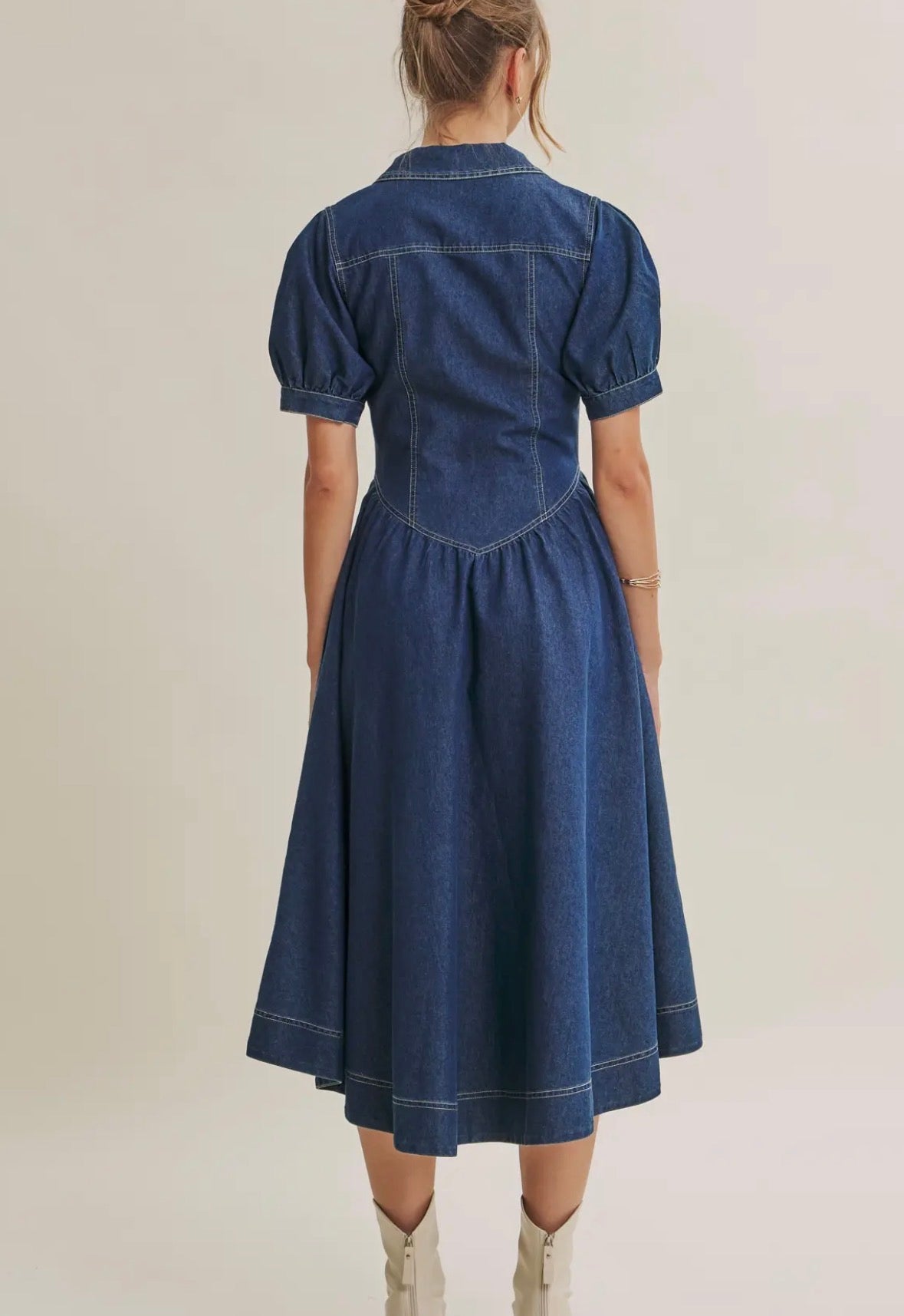 Year Around Denim Washed Flare Dress - Flea Boutiques